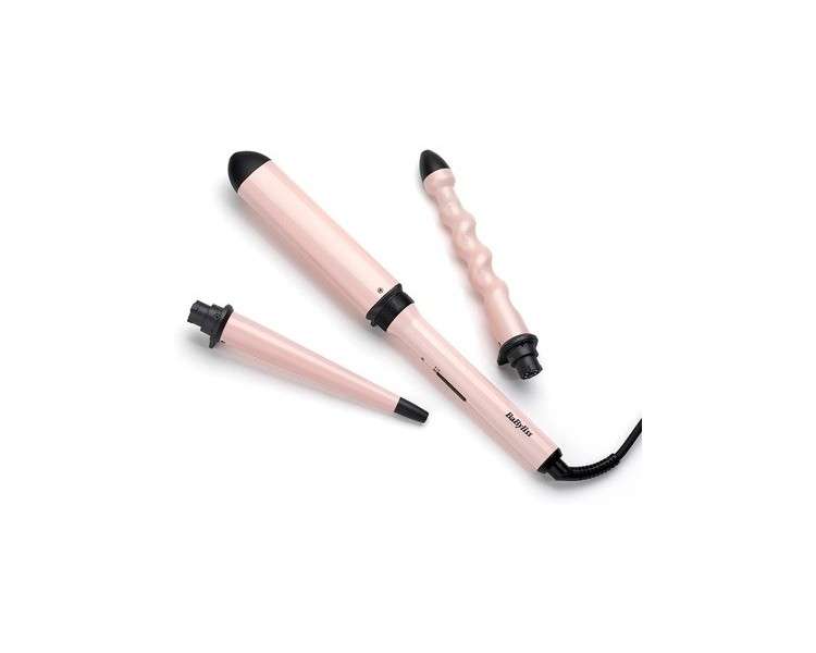 BaByliss Curl and Wave Trio Multistyler Professional Curling Iron with 3 Attachments for Curls, Waves, and Beach Waves Soft Pink