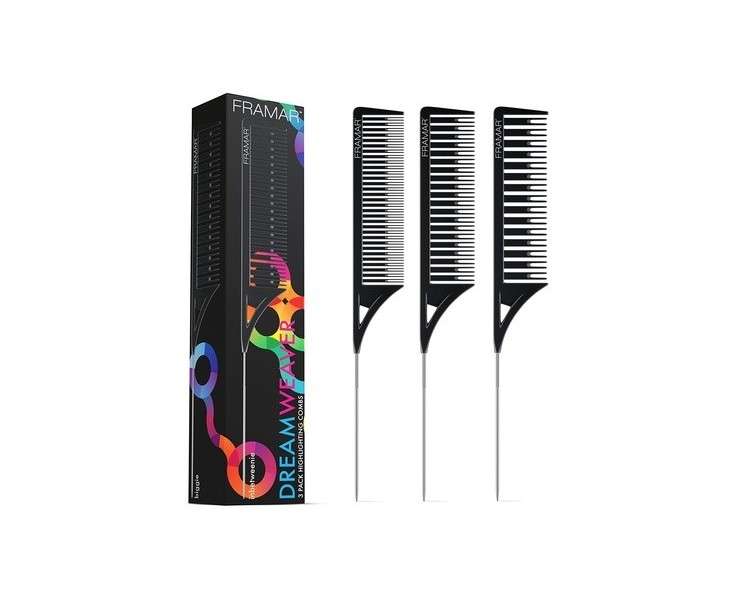 Framar Dreamweaver Highlight Comb Set for Hair Stylist with Metal Pick and Balayage Comb - Black