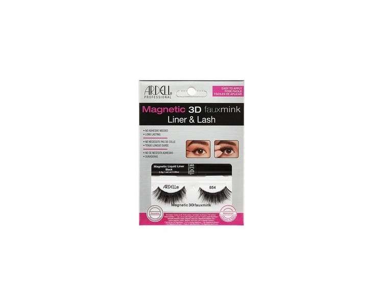 ARDELL Magnetic Liner Kit 3D Faux Mink 854 - Magnetic Eyelashes with Real Hair and Magnetic Eyeliner, No Glue Needed | Easy to Apply, Vegan & Reusable