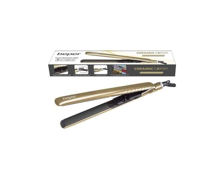Beper 40.450 Go Hair Straightener with Max Temperature of 230C and 45W Gold Oscillating Plate