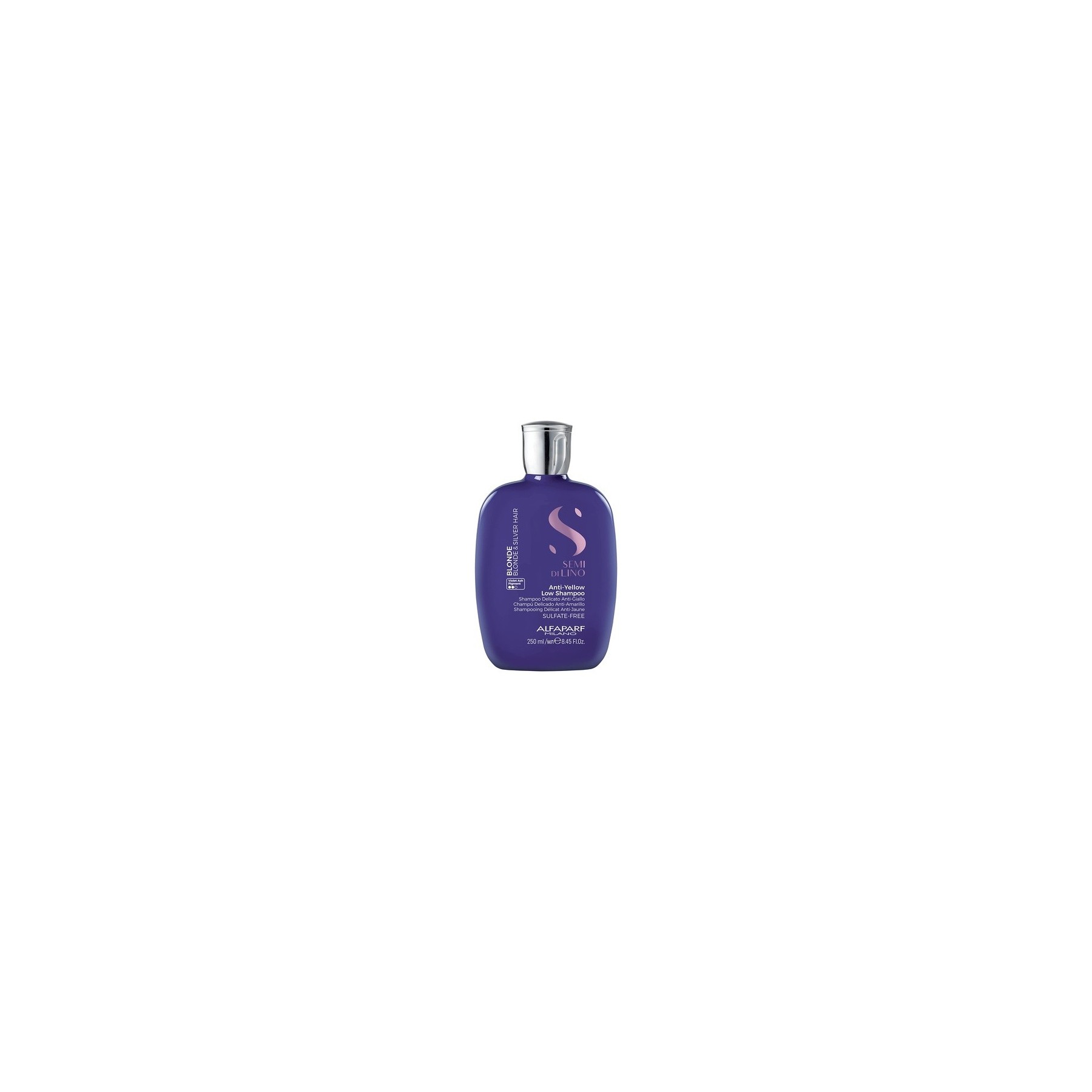 Alfaparf Milano Semi di Lino Blonde Anti-Yellow Low Shampoo for Blonde Platinum and Silver Hair - Sulfate Free Purple Shampoo - Corrects Brassiness