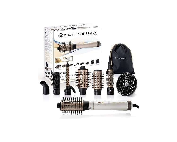 Bellissima Air Wonder Hot Air Brush with Ion Technology and Ceramic-Keratin Coated Brushes - 8 Accessories, 1000W (Traditional Technology)