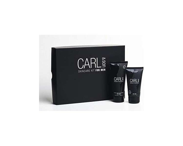 CARL&SON Facial Care Set for Men with Gel Cleanser 100ml and Face Scrub 75ml - Anti-Aging Vegan Cleansing and Peeling for All Skin Types