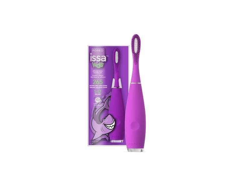FOREO ISSA Kids Ultra-Hygienic Silicone Sonic Electric Toothbrush for Kids 5-12 with Tongue Scraper and Mini Hybrid Brush Head Merry Berry Shark