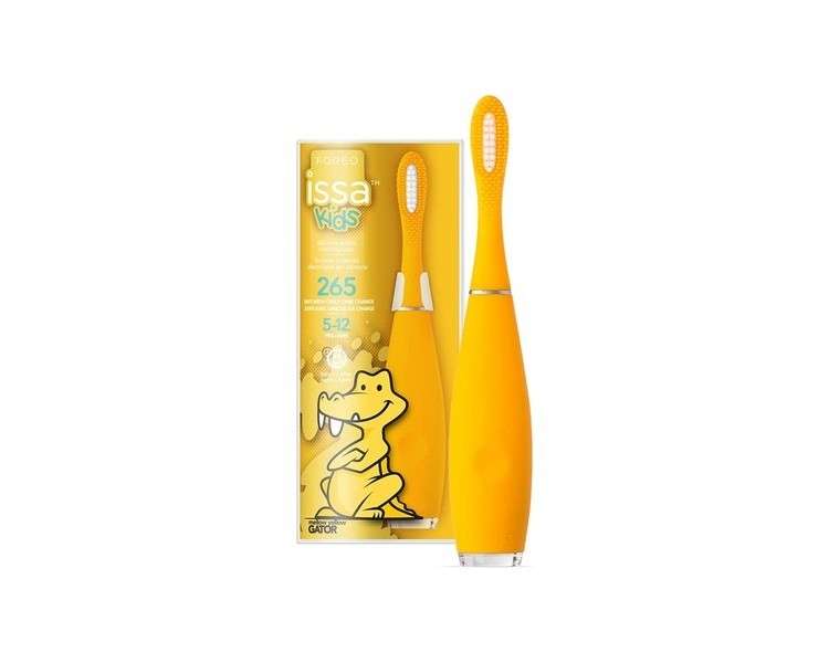 FOREO ISSA Kids 5-12 Electric Sonic Toothbrush with Medical-Grade Silicone and PBT Polymer Bristles - Mellow Yellow Gator