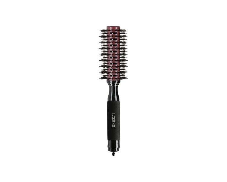 T4B LUSSONI Round Wood Styling Hair Brush with Boar Bristles and Nylon Pins 28mm Black