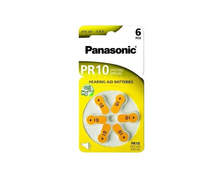 Panasonic Zinc Air Hearing Aid Batteries PR10 6 Pack