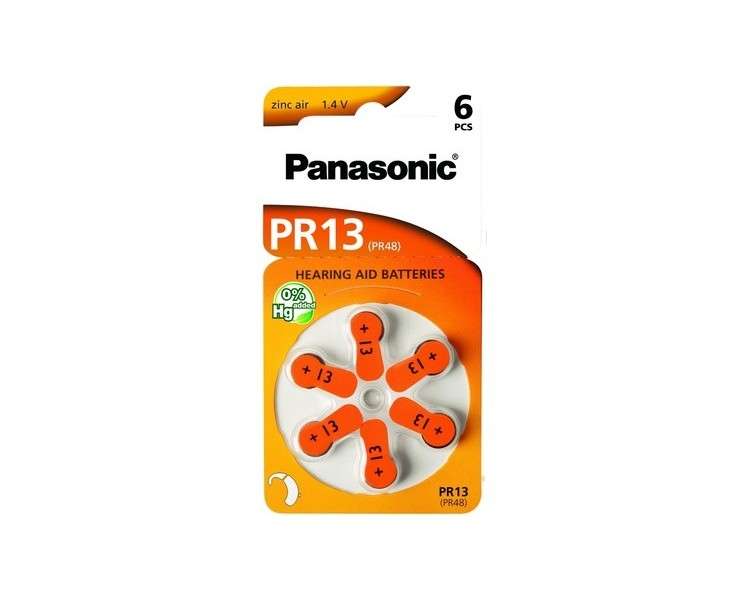 Panasonic PR13L Zinc Air Hearing Aid Battery - Pack of 6