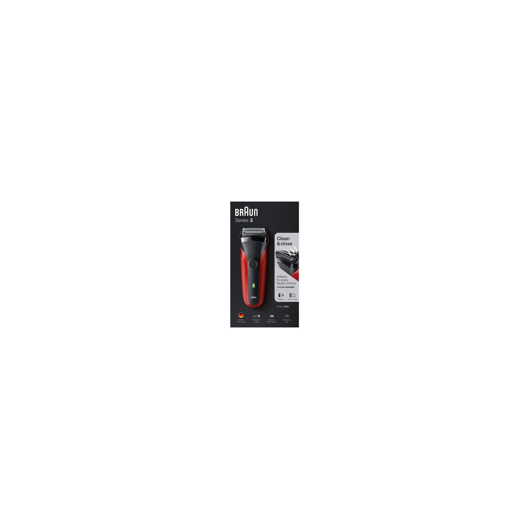 Braun 300S Electric Shaver - Black Red