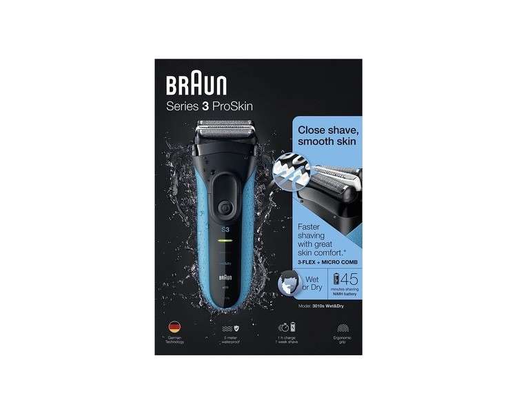 Braun Series 3 ProSkin Electric Shaver for Men with Precision Head Cordless Wet & Dry 3010s Black/Blue - Which? Great Value