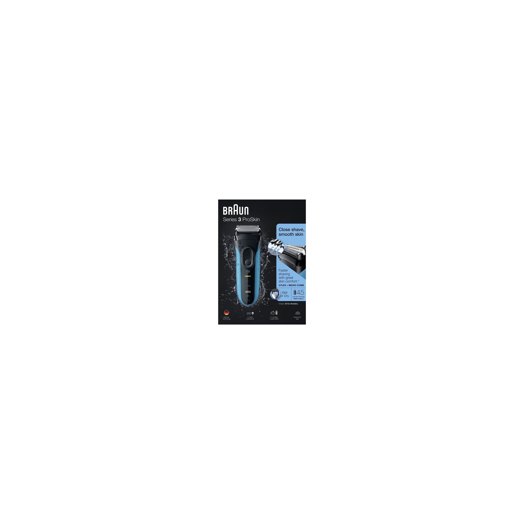 Braun Series 3 ProSkin Electric Shaver for Men with Precision Head Cordless Wet & Dry 3010s Black/Blue - Which? Great Value
