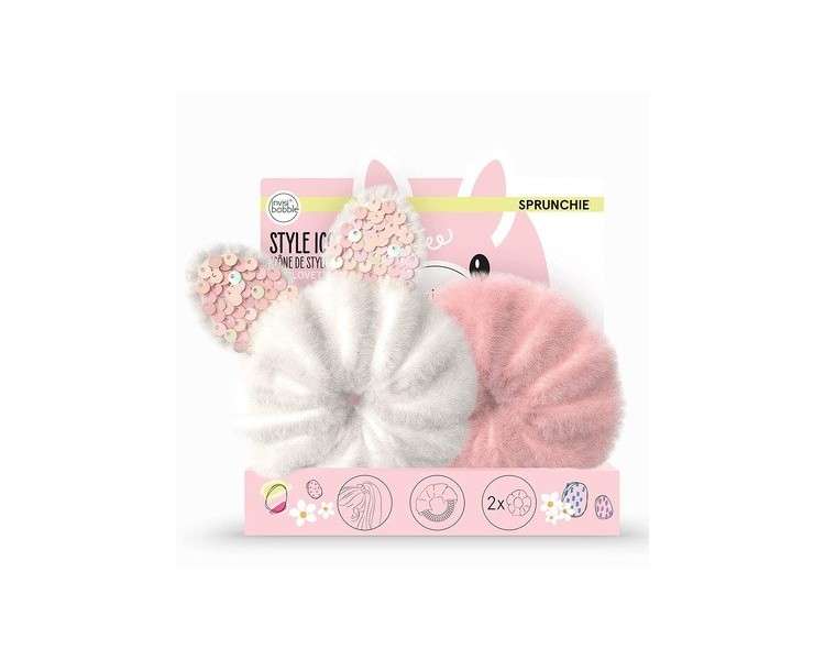 invisibobble Scrunchie Set for Girls - 2 Plush Scrunchies with Bunny Ears in White and Pink - Super Cute Hair Accessories