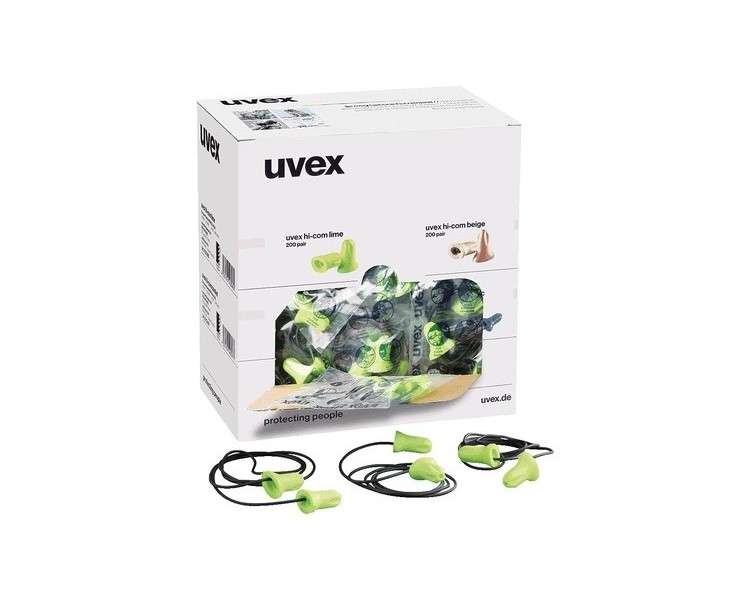 Uvex Hi-Com Earplugs with Cord 100 Pairs Lime