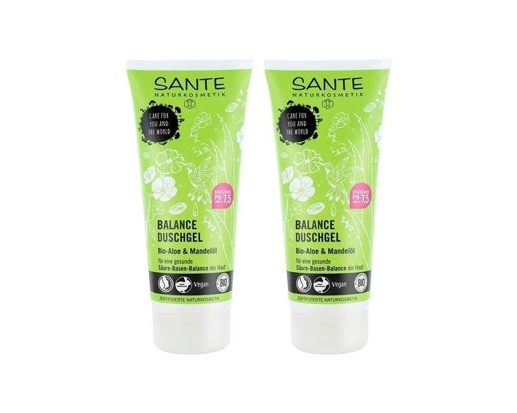 SANTE Naturkosmetik Balance Shower Gel with Organic Aloe and Almond Oil 200ml - Pack of 2