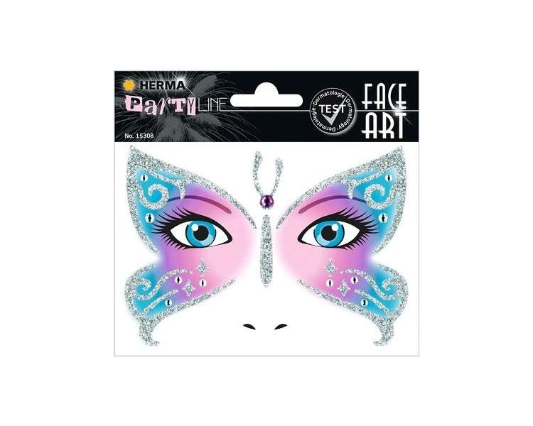 HERMA 15308 Face Art Sticker Butterfly Temporary Tattoos Glitter Face Paint for Carnival Halloween - Colorful