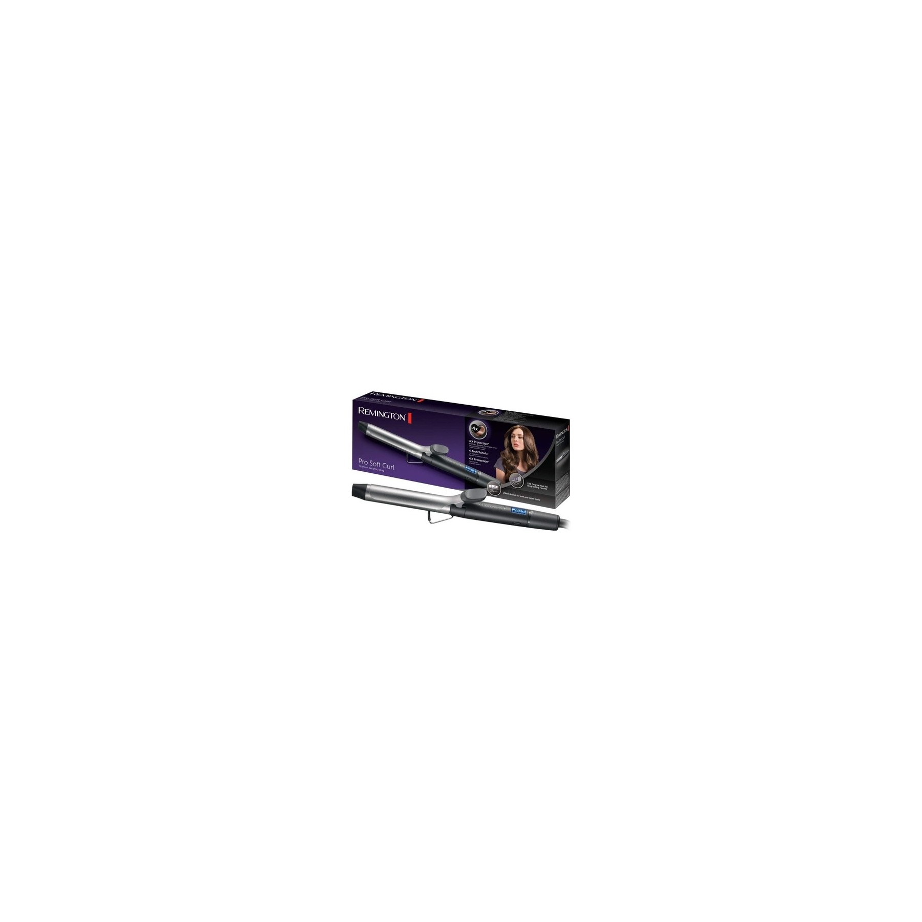 Remington Pro Soft Curl Digital Curling Iron 25mm with 4x Protection and Antistatic Ceramic Tourmaline Coating - LCD Display 130-220°C with Clamp for Soft Medium Natural Curls Remington Pro Soft Curl Digital Curling Iron 25mm with 4x Protection and Antistatic Ceramic Tourmaline Coating - LCD Display 130-220°C with Clamp for Soft Medium Natural Curls