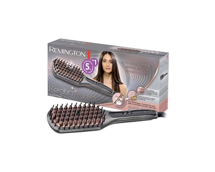 Remington Hair Straightener and Brush for Reduced Styling Time with Keratin-Ceramic Coating Enriched with Almond Oil, Digital Display, 150-230°C - Single