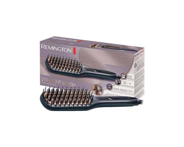 Remington 2in1 Straightening Brush: Flat Iron and Hair Brush for Reduced Styling Time Ceramic Coated and Anti-Static Bristles with Cool Ends Digital Display 150-230°C