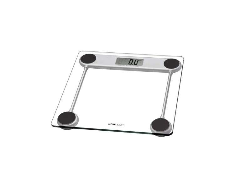 Clatronic PW 3368 Electronic Bathroom Scale with Easy-to-Read LCD Display Glass Surface 100g Increments Anti-Slip Feet