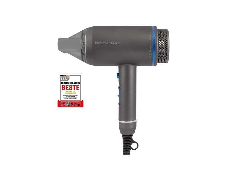 ProfiCare PC-HT 3082 Hair Dryer with 3 Temperature/Power Settings and 360° Rotating Easy Click Nozzle - Blue Anthracite
