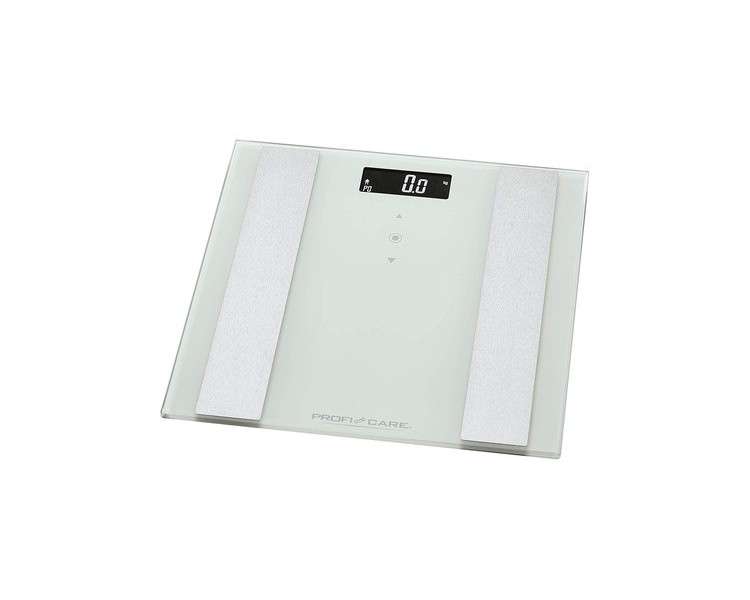 ProfiCare PC-PW 3007 FA 8in1 Electronic Glass Personal Scale with Stainless Steel Insert Multifunction LCD Display Sensor Touch Operation White