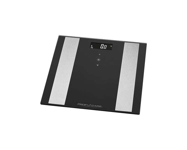 ProfiCare PC-PW FA 8in1 Electronic Glass Personal Scale with Stainless Steel Insert Multifunction LCD Display Sensor Touch Operation 330070 Black