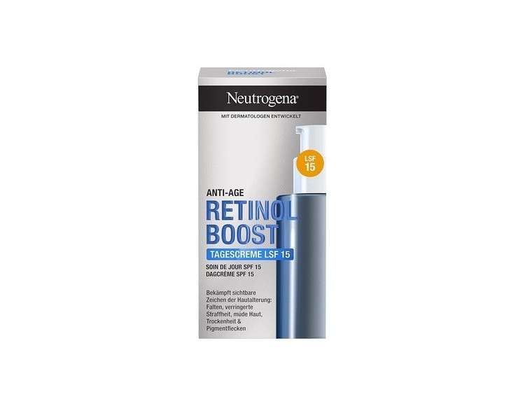 Neutrogena Retinol Boost Day Cream SPF 15 50ml - Moisturizer with Retinol Myrtle Extract and Hyaluronic Acid - Effective Face Cream for Younger and Healthier Looking Skin