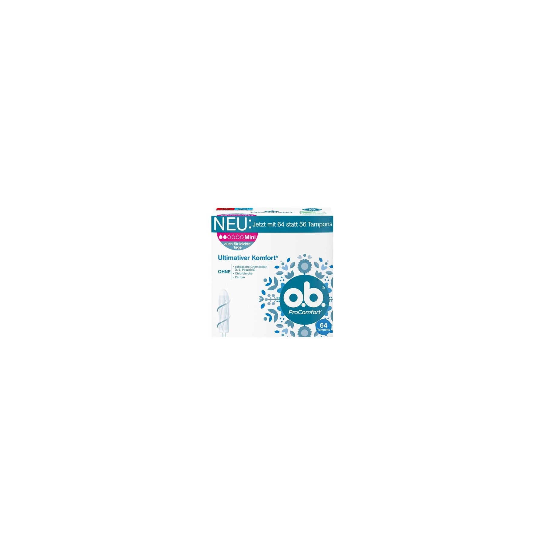 o.b. ProComfort Mini Tampons with Dynamic Fit Technology and SilkTouch Surface 64 Count