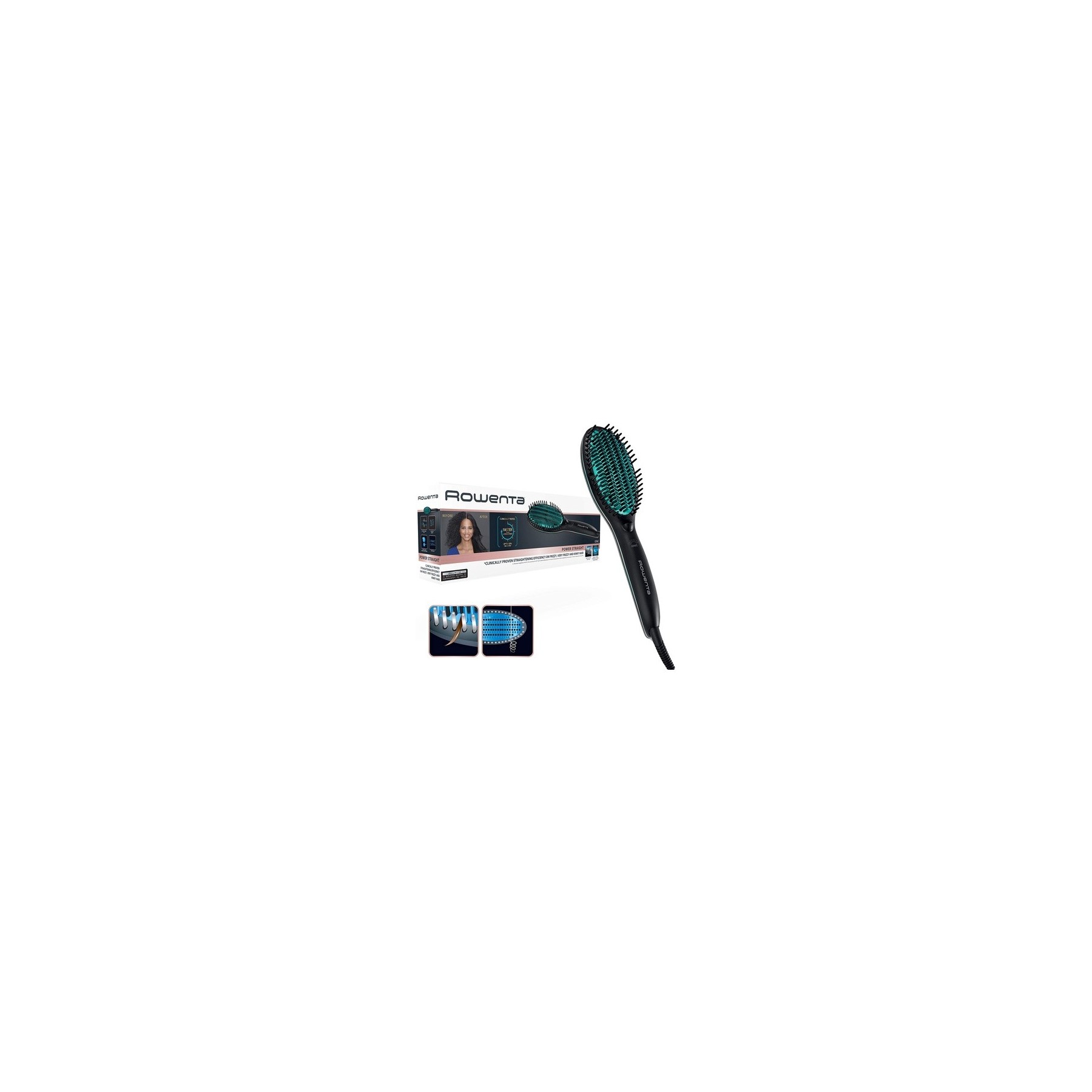 Rowenta CF5820 Straightening Brush Black/Green 1.8m - 160°C to 200°C in 45s