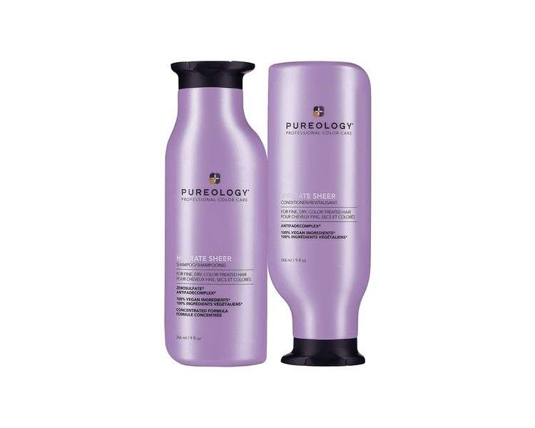 Pureology Hydrate Sheer Moisturizing Shampoo and Conditioner Duo Set for Fine Color Treated Hair 266ml - Pack of 2