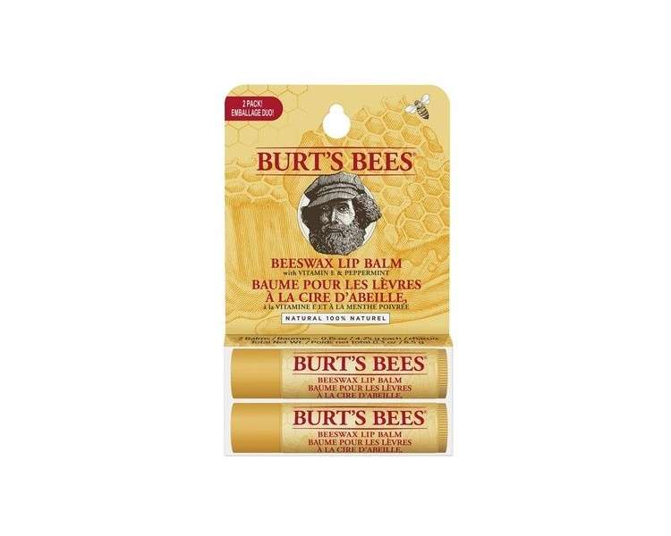 Burt's Bees 100% Natural Moisturizing Lip Balm with Beeswax 2 Tubes 8.5g - Pack of 2