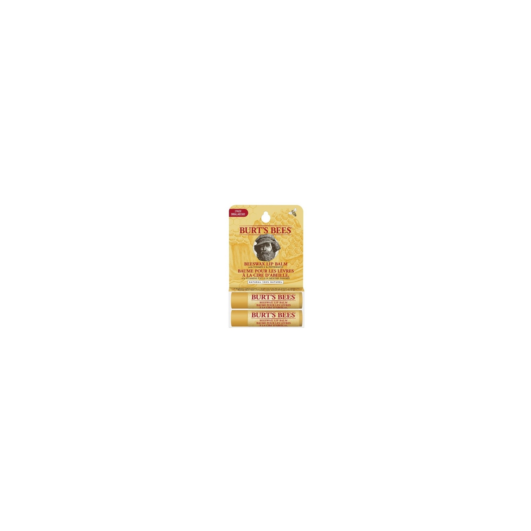 Burt's Bees 100% Natural Moisturizing Lip Balm with Beeswax 2 Tubes 8.5g - Pack of 2