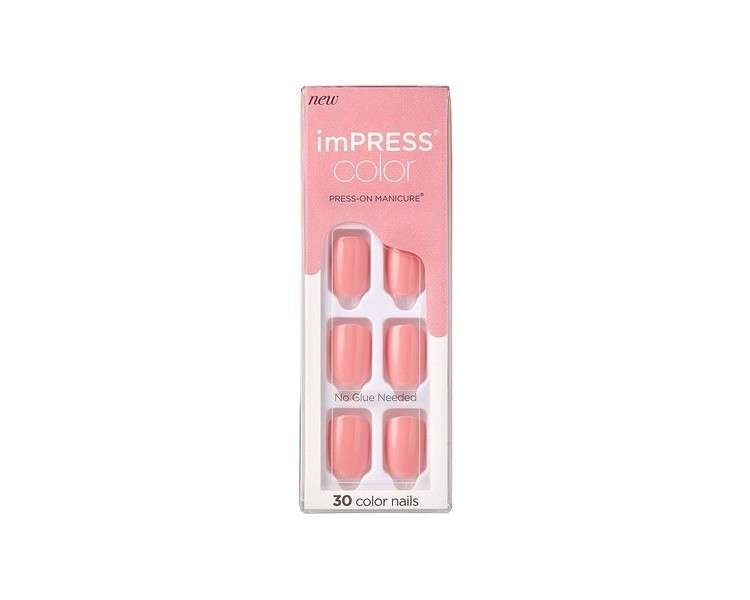KISS imPRESS Color Gel Nail Kit Pretty Pink with PureFit Technology - Includes Prep Pad Mini File Cuticle Stick and 30 Fake Nails