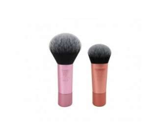 Real Techniques Mini Brush Foundation and Blush Duo Travel Size for Loose Blush and Liquid Foundation 2 Piece Set