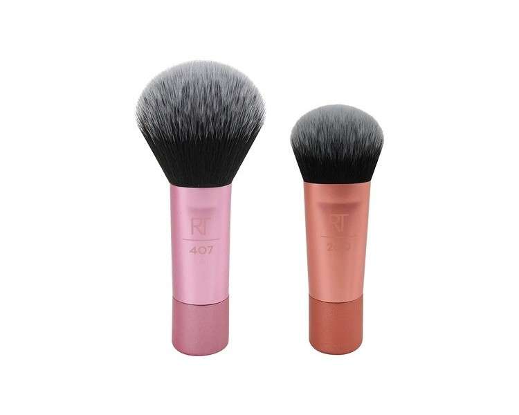 Real Techniques Mini Brush Foundation and Blush Duo Travel Size for Loose Blush and Liquid Foundation 2 Piece Set