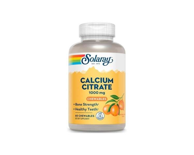 Solaray Calcium Citrate 1000mg Natural Orange Flavor Chelated Calcium Supplement 60 Chewables