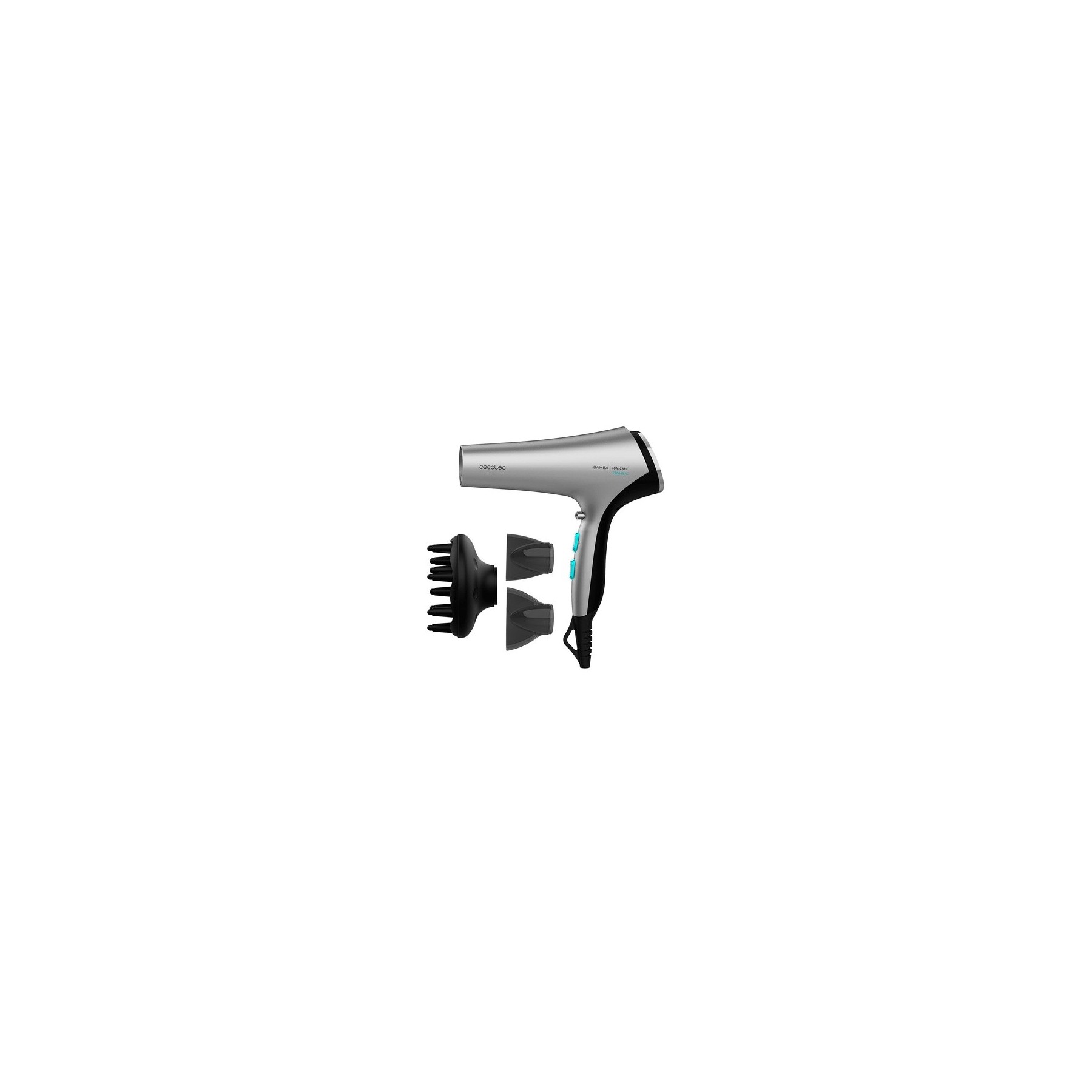 Cecotec Bamba IoniCare 5320 Flashlook Black Hair Dryer 2200W with Two Concentrators and a Diffuser Ion Technology 2.5m Cable Cold Air Function