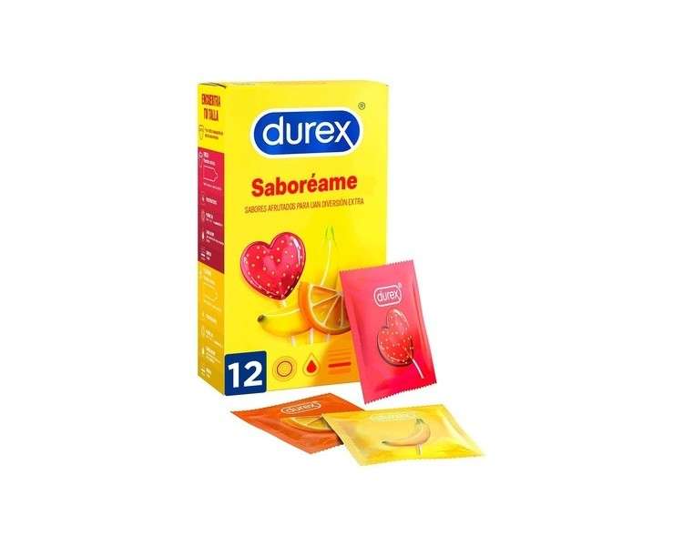 Durex Savoreame Condoms with Fruit Flavors - Strawberry, Banana, Orange and Apple 12 Condoms