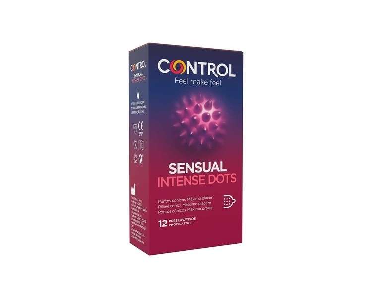 Control Sensual Intense Dots Condom Box with Tapered Dots for Stimulation Perfect Adaptability Safe Sex 12 Count