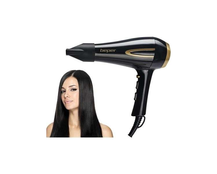 BEPER P301ASC001 Professional Hair Dryer with AC Motor 2200W - Black/Gold with Concentrator