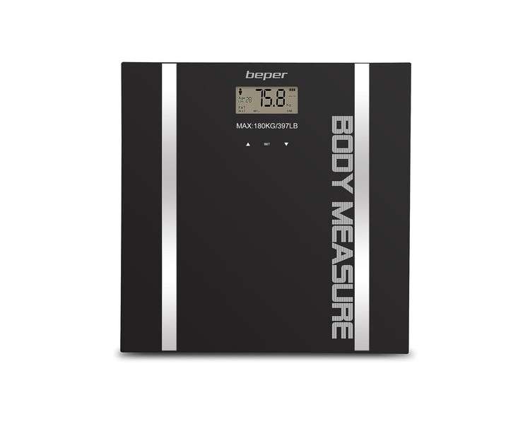 BEPER 40.808A Impedance Scale for Body Weight, Body Mass and Liquid Percentage 10 Memory Locations LCD Display Black 4x33x33cm