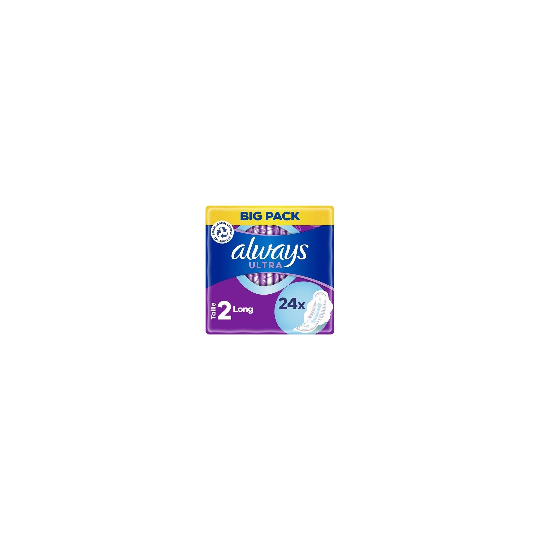 Always Ultra Sanitary Pads Long Size 2 With Wings 24 Count - Pack of 24
