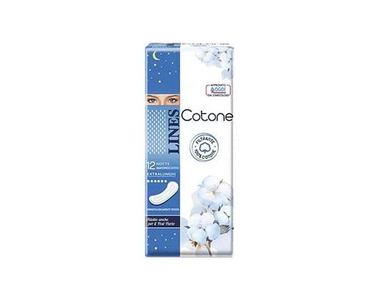 Lines Cotone Notte Anatomical Extra Long 12 Pieces Sanitary Napkins