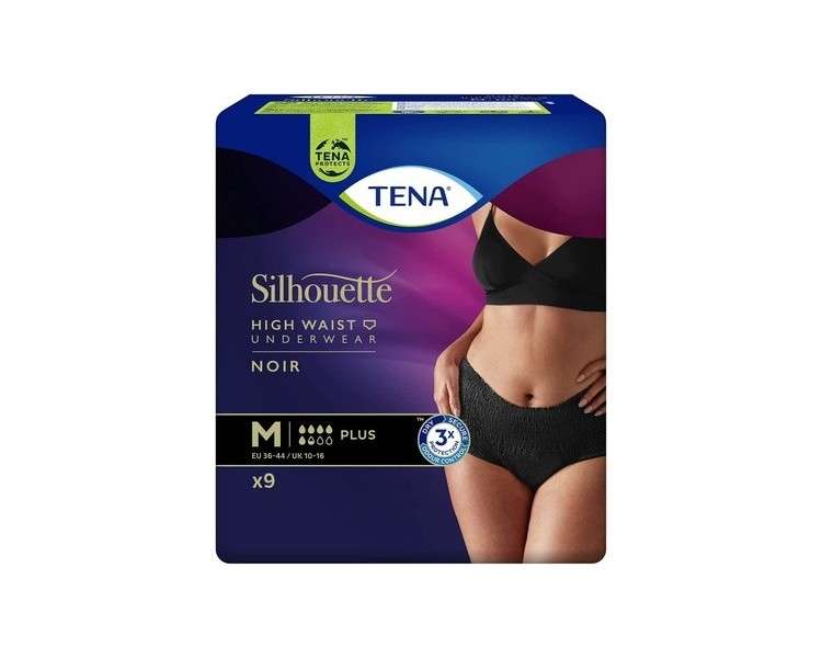 TENA Silhouette Plus Black Underwear for Incontinence and Abundant Urine Losses 9 Disposable Panties Black M - Pack of 9