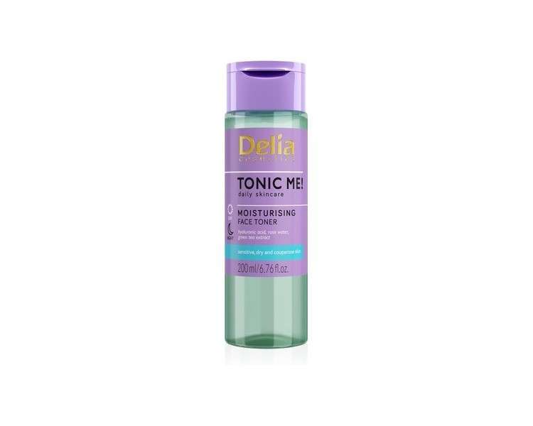 Delia Cosmetics Tonic Me Moisturizing Tonic for Sensitive and Dry Skin with Hyaluronic Acid, Rose Petal, Green Tea and Chamomile Extract 200ml