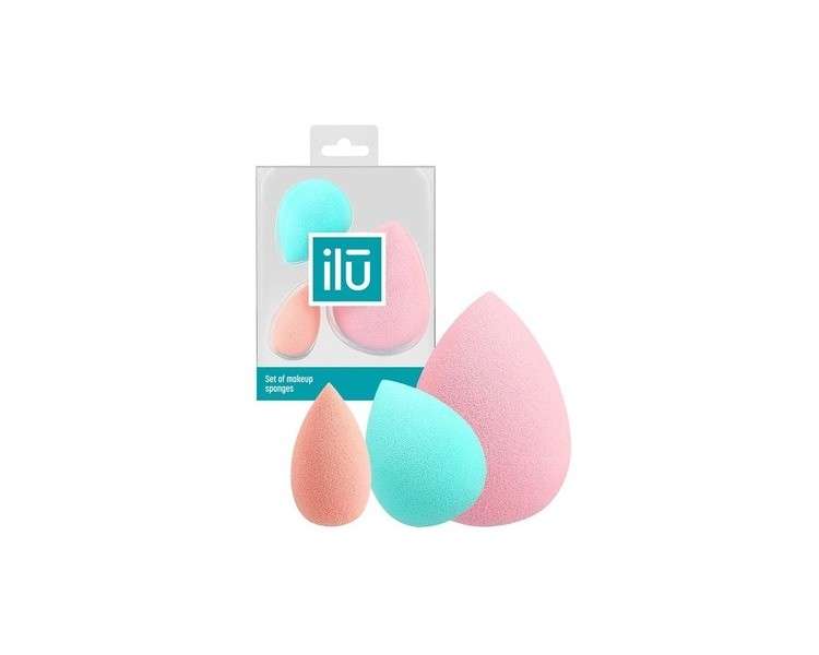 T4B ILU Small, Medium, and Large 3 Piece Makeup Sponges Set for Liquid Cosmetics and Powder