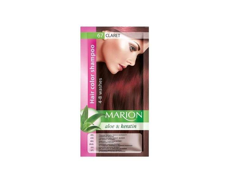 Marion Hair Dye Shampoo in Bag Semi-Permanent Color with Aloe and Keratin 67 Claret
