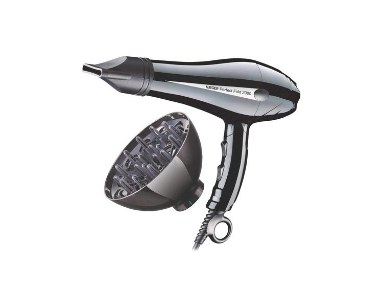 HAEGER Perfect FOLD Hair Dryer 2000W with Foldable Handle, Large Diffuser, Narrow Nozzle, 2 Speeds, 3 Heat Settings and Heat Protection