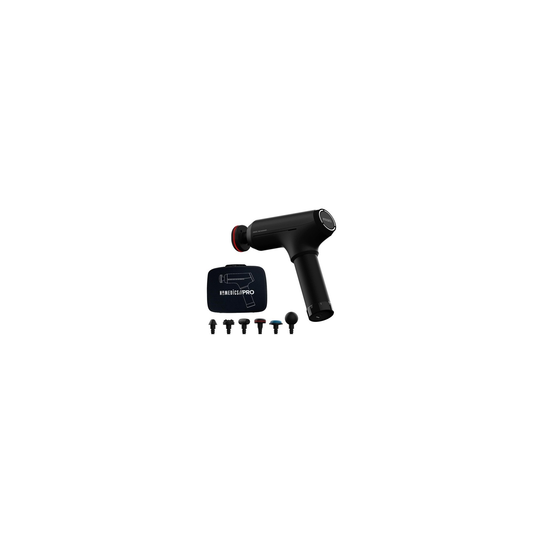 HoMedics Massage Gun Hand Massager - Deep Massage for Neck, Shoulder, Back - Heated Head for Muscle Tension Relief 5 Massage Heads Wireless Rechargeable Black