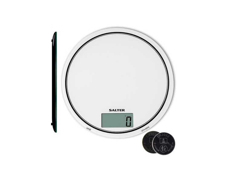 Salter 1080 WHDR12 Mono Circular Electronic Digital Kitchen Scale 5KG - White